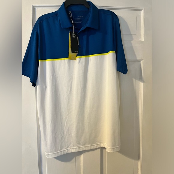 Under Armour Men's Size Large Blue White Short Sleeve Logo Play Off Golf Polo - Picture 1 of 4